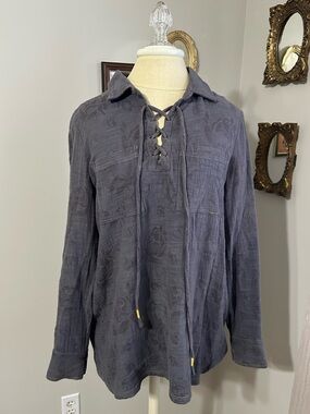 ODDY Women's Lace-Up Floral-Texture Gauze Blouse